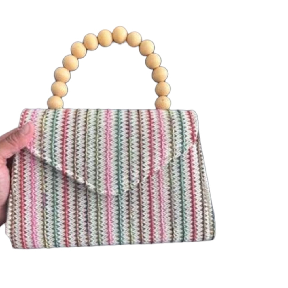 Haute Hippie NEW Colorful Woven Mini Bag with Bead Handle & Removable Gold Chain - Picture 2 of 8